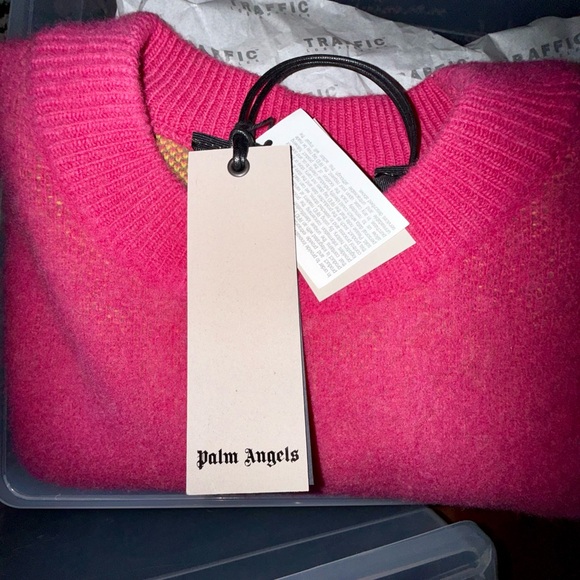 Men’s wool sweater pink and Yellow Flame Sweater by Palm Angels - Picture 3 of 5